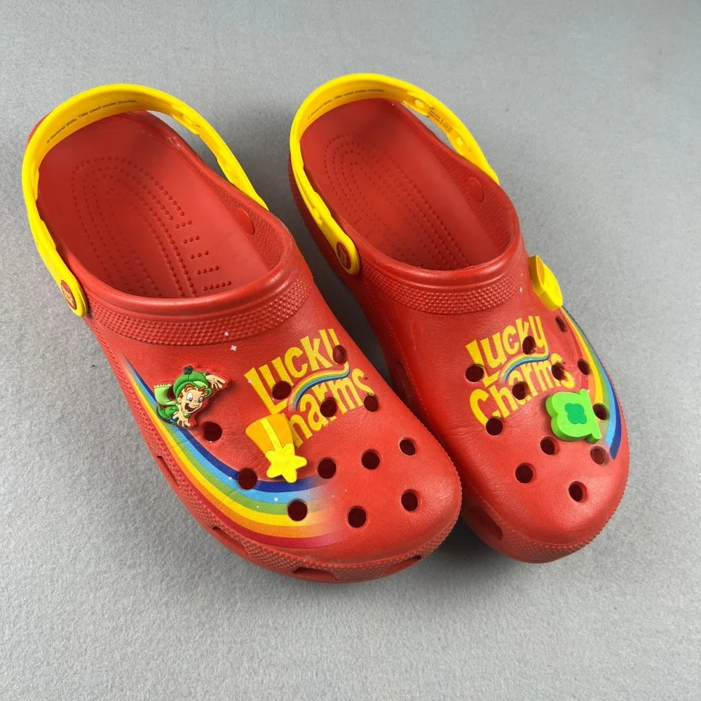 Crocs Classic Clogs Men 13 Red Lucky Charms Cereal Jibbitz Rainbow Shoes 80s 90s